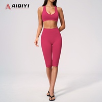 Ensemble de sport yoga sans couture 7655-10, col en V, ajusté, séchage rapide, évacuation de l'humidité, taille haute, effet push-up, 2 pièces pour l'entraînement