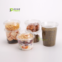 8/12/14/16/24/32oz Contenant en plastique transparent pour traiteur avec logo imprimé, jetable, pour salade de fruits, smoothies acaï, bol, gobelet avec couvercles