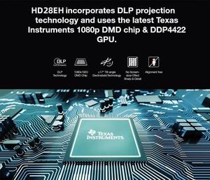 Projecteur vidéo DLP Optoma HD28EH, haute luminosité 4000 lumens, home cinéma, projecteur avec 1080P <span class=keywords><strong>Full</strong></span> <span class=keywords><strong>HD</strong></span> <span class=keywords><strong>4K</strong></span> HDR 3D - Product Image 5