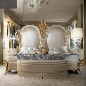 Tempat Tidur Antik Royal Buatan Kustom Gaya Italia Kamar Tidur Furnitur Tempat Tidur Kain Kayu Solid