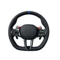  Volant CS en cuir pleine fleur avec bande centrale bleue, fibre de carbone, points de suture tricolores M1 M2, palettes de changement de vitesse, compatible G20 G30, amélioration