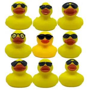 Wholesale 2inches Plain Designs 9 Types PVC Custom Logo Bulk Bathtub Squeaky Yellow Bath Duck Toys Sunglasses Rubber Duck