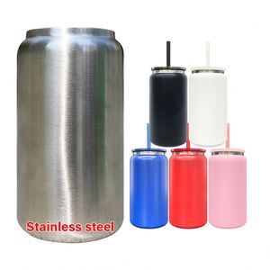 Blackld Underneath 16Oz Vacuum <b>Metal</b> Stainless Steel Soda Can Cups With Pp Plastic Lids Laser Engrave for Iced Coffee Pop - Product Image 2