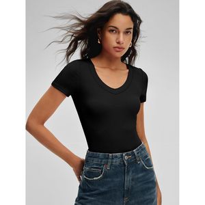 Body de Mujer FOXA con Cuello en V, Manga Corta, Tejido Acanalado, Corte Ajustado, Suave, Básico, para Verano - Product Image 6