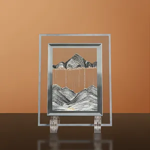 스퀘어 5 인치 동적 모래 그림 3D 풍경 움직이는 모래 예술 성인 아이 데스크탑 아트 완구를위한 액체 동작 버블러 타이머