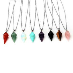 Colonne hexagonale en cristal naturel pendentif conique en vrac 5 pièces pendules de radiesthésie en pierres précieuses naturelles Moongemstone - Product Image 2