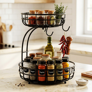 Panier à fruits en fil métallique à 2 niveaux, moderne, circulaire, détachable, avec poignée écologique, idéal pour les comptoirs de cuisine et de salle de bain – Vente directe usine - Product Image 1