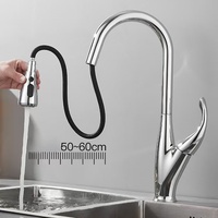 Robinet de cuisine multifonction à poignée unique en acier inoxydable 304, chromé, avec rotation à 360° et bec extractible