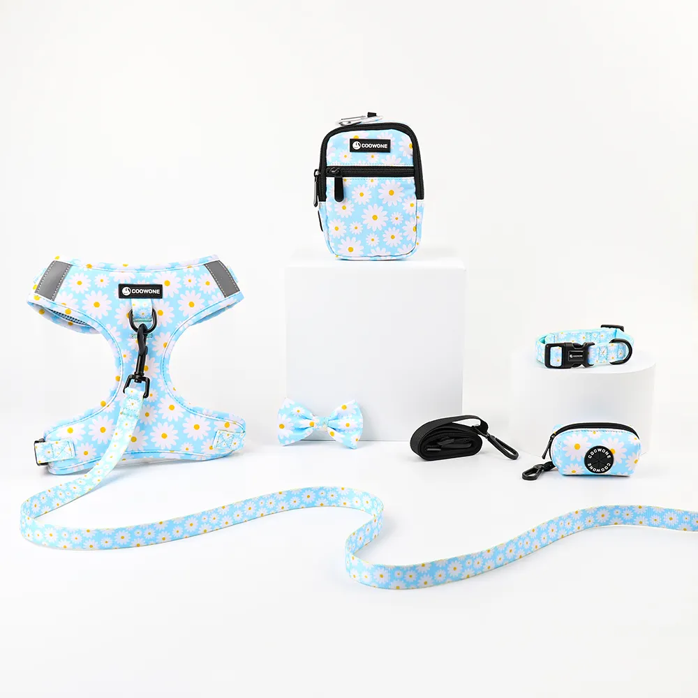 Luxury Neoprene Custom Dog Harness Set Dog Leash Personalized Matching Dog Collar And Leash Poop Bag Holder Dispenser