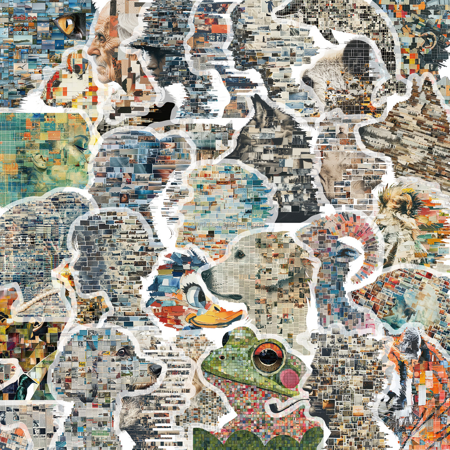 Ensemble d'autocollants tête de puzzle gris, 50 pièces