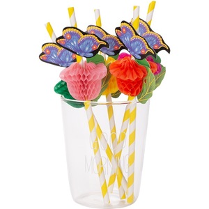 Colorful Disposable Paper Straws With Butterfly 3D Decor Party Beverage Accessories Random Color Straight Pipe - Product Image 5