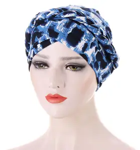 Knotted Turban Flower Print StainHead Wrap Silky Turban For Women Hairband