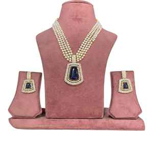 Collar Polki AD con cuentas verdes y blancas con pendientes largos Ropa de fiesta de Boda nupcial India para compromiso Hecho de latón - Product Image 2