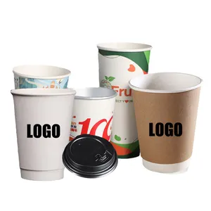 Logotipo personalizado impresso, reciclar descartável 6oz 8oz 9oz 10oz 14 oz 16oz dupla parede do ondulação quente xícaras de papel de café com tampa