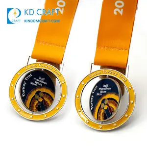 Benzersiz tasarım özel logo spinner spor madalyon metal 3D oymak emaye spor maraton özel iplik madalya
