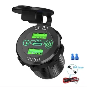12V-24V 60W Triple USB Car Charger Socket PD3.0 & Dual QC3.0 with <b>Touch</b> <b>Switch</b> Fast Charge Adapter Bus Trailer Boats - Product Image 6