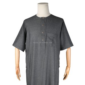 Chất Lượng Cao Hiện Đại Ngắn Tay Áo Kết Hợp 6 Màu Sắc Với Nút Kim Loại Abaya Thobe Hồi Giáo Quần Áo - Product Image 5