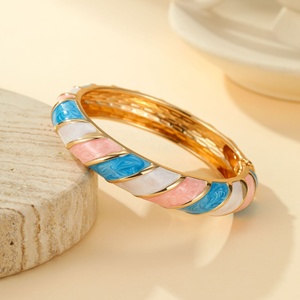 Bracelet double pièce en alliage sergé, incrusté de diamants, émaillé coloré, inaltérable, style rétro et tendance - Product Image 2