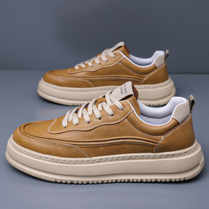 Nouvelles chaussures de sport décontractées pour hommes, respirantes, baskets tendance, semelle épaisse antidérapante, chaussures de travail en cuir - Product Image 1