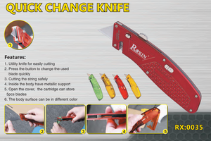 סכין יפנית נשלפת קלת משקל עם ידית פלסטיק, סכין חיתוך מהיר להחלפה, סכין גגות עם 4 להבים נוספים - Product Image 4