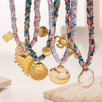 Summer Ocean Series Shell Starfish Conch Fish Colgante Collar 18K Chapado en oro Collar de dijes de acero inoxidable