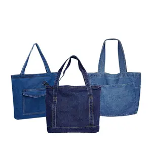 Huahao Custom Logo Eco Recycled Designer Frauen Schulter Stoff Taschen Jean Einkaufstasche