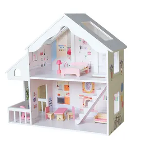 New design Children Diy 8pcs mini Furniture wooden doll house toys wooden doll house kit for kids