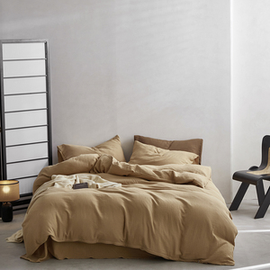 Màu rắn dệt 200tc hiện đại vải lanh Duvet cover bộ đồ giường 4 Mảnh tất cả các mùa với gạc bông - Product Image 4