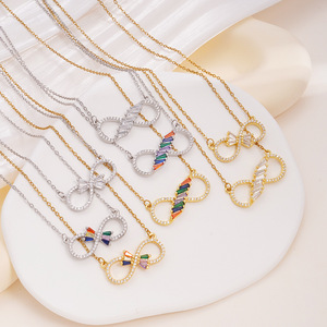 Nuova Collana con Ciondolo da Donna alla Moda, Gioielli con Zirconi Colorati e Simbolo dell'Infinito, Collana in Acciaio Inossidabile Placcato Oro - Product Image 3