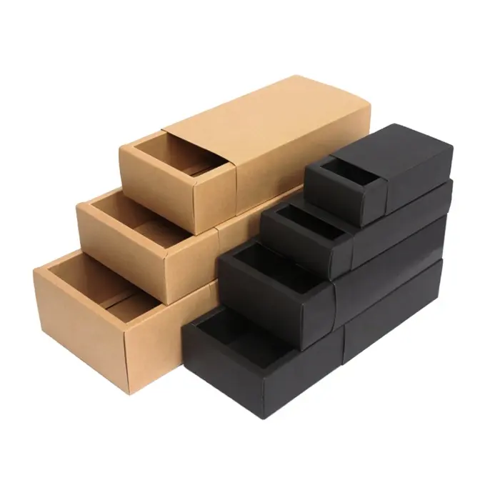 Impresión personalizada de cartón suave, papel Kraft marrón, cajón duradero, caja de papel de regalo, embalaje