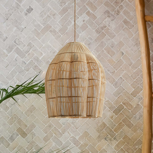Lampe suspendue en rotin de bambou, abat-jour tissé naturel pour chambre à coucher, salon, décoration de style Zen - Product Image 4
