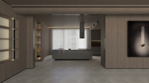 <span class=keywords><strong>Cuisine</strong></span> en U : crédence en marbre foncé, <span class=keywords><strong>hotte</strong></span> aspirante flottante, étagères ouvertes avec éclairage d'ambiance, luxe culinaire fonctionnel - Product Image 3