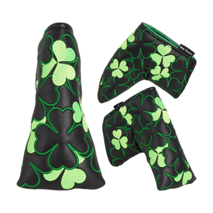 Juego de Fundas Protectoras para Palos de <span class=keywords><strong>Golf</strong></span> de Cuero Sintético Negro con Diseño de Trébol de Cuatro Hojas, para Driver, Madera, Blade, Mallet y <span class=keywords><strong>Putter</strong></span>, Accesorios de <span class=keywords><strong>Golf</strong></span> - Product Image 3