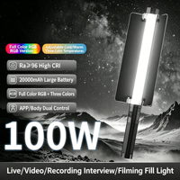 Tube lumineux LED RGB portable 100W, lumière vidéo portable bicolore à intensité variable avec batterie intégrée pour studio et tournage en extérieur