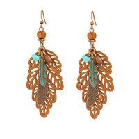 Mode automne feuille Boho boucles d'oreilles ethnique africain Vintage léger Boho goutte à goutte d'eau balancent boucles d'oreilles pour femmes bijoux cadeaux