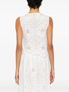 Haut sans manches pour femme LEDUO, style bohème, dentelle brodée, ourlet festonné, à nouer, pour les vacances d'été à la plage. - Product Image 3