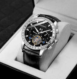 Montre automatique Starry Sky pour hommes, en acier inoxydable noir, squelette, remontage automatique, mécanique, de luxe, lumineuse, analogique, en verre, 412 - Product Image 6