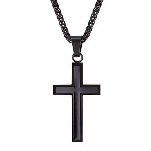 Collier pendentif pour <span class=keywords><strong>homme</strong></span>, chaîne corde Franco, croix pendante, acier inoxydable, or rose, or noir, <span class=keywords><strong>argent</strong></span>, <span class=keywords><strong>55</strong></span> <span class=keywords><strong>cm</strong></span>, bijoux - Product Image 1