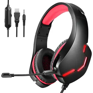 Headset gamer com microfone e luzes led, para a pele, interruptor de microfone, 3.5mm, tomada única, leve, para presente