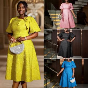 Nuevos y elegantes vestidos informales de talla grande para mujer de Europa, América y África, vestidos de graduación a la moda, vestido plisado con media manga - Product Image 3