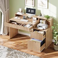 Creatief, duurzaam, ergonomisch bureau met grote opbergladen en een lakvrij houten oppervlak voor thuiskantoor en studie.