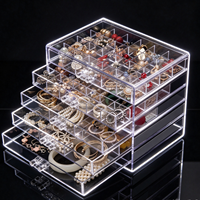 Organisateur de bijoux moderne en acrylique transparent à 5 tiroirs, boîte de rangement pour boucles d'oreilles à 84 compartiments, présentoir pour commode de chambre, cadeau