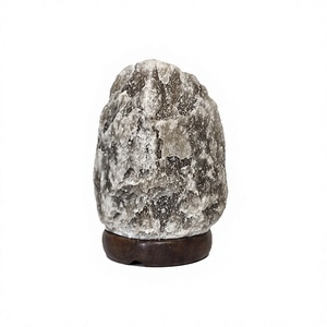 Lámpara de Sal Gris del Himalaya con Interruptor Regulador de Intensidad, Base de Madera Tallada Natural, Artesanía Natural al por Mayor, Lámpara de Mesa de Sal Gris - Product Image 1