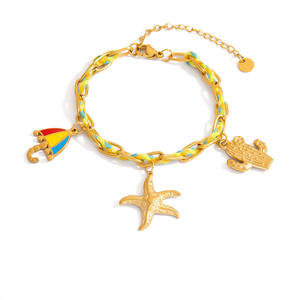 Pulsera de Moda con Dijes de Aleación de Zinc, Elementos Oceánicos, Estrella de Mar, Palmera, Colgante en Color Oro de 18K, Joyería Unisex - Product Image 5