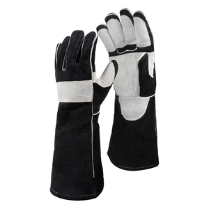 Gants de soudage en cuir de couleur unie, à doigts entiers, ajustement facile, résistants à la chaleur, durables, gants de sécurité pour le travail - Product Image 1