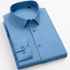 Nueva <span class=keywords><strong>Camisa</strong></span> de Fibra de Bambú a <span class=keywords><strong>Rayas</strong></span> para <span class=keywords><strong>Hombre</strong></span>, Estilo Casual de Negocios, Sin Plancha, con Bolsillo, Elástica, Antiarrugas, <span class=keywords><strong>Rayas</strong></span> Verticales Azules y Blancas, Talla S - Product Image 4
