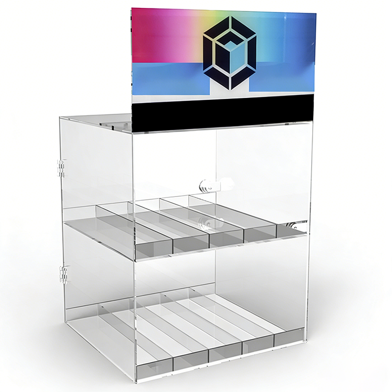 Customized Multi Layer Acrylic Display Rack Counter Top Display Rack Display Cabinet with Locker for Retail Store
