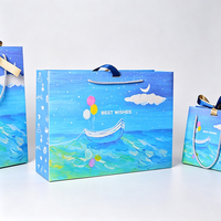 Super Setembro: Sacola de Presente para Pintura a Óleo 230gsm, Arte Mar Estrelado, Fita Bicolor, Embalagem para Doces de Aniversário e Confeitaria, Sacola de Compras Atacado