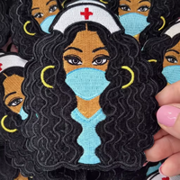 Parche bordado con diseño de dibujos animados, termoadhesivo para ropa, troquelado, con diseño de chica negra, personalizado, bordado al por mayor