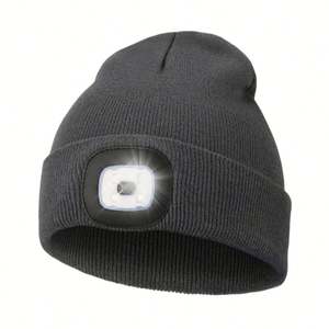 Custom USB Rechargeable <b>LED</b> <b>Beanie</b> <b>Hat</b> Knit Acrylic Winter <b>Hat</b> Headlight Night Running Custom Promotional Gift Floppy Brim - Product Image 1